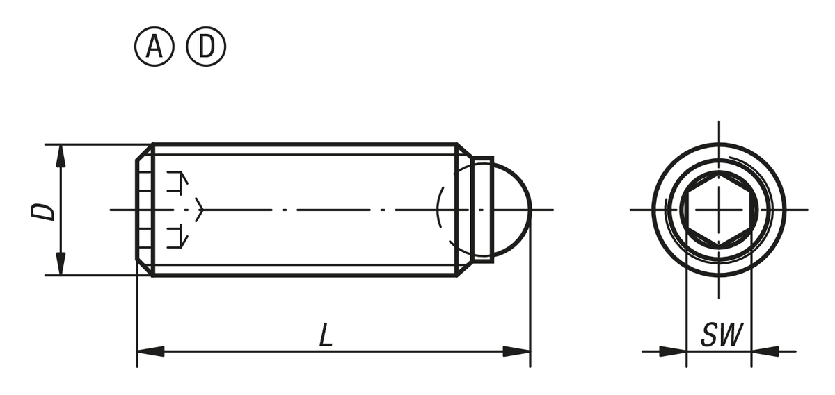 Vis à bille orientable à tête HC avec bille pleine