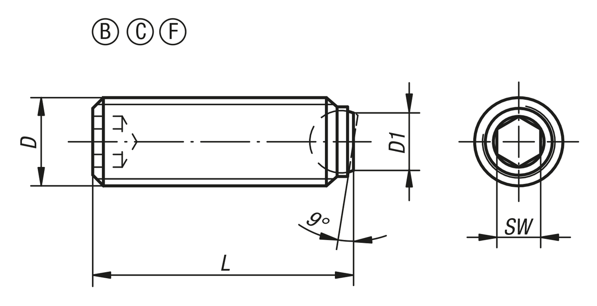 Vis à bille orientable sans tête bille avec plat