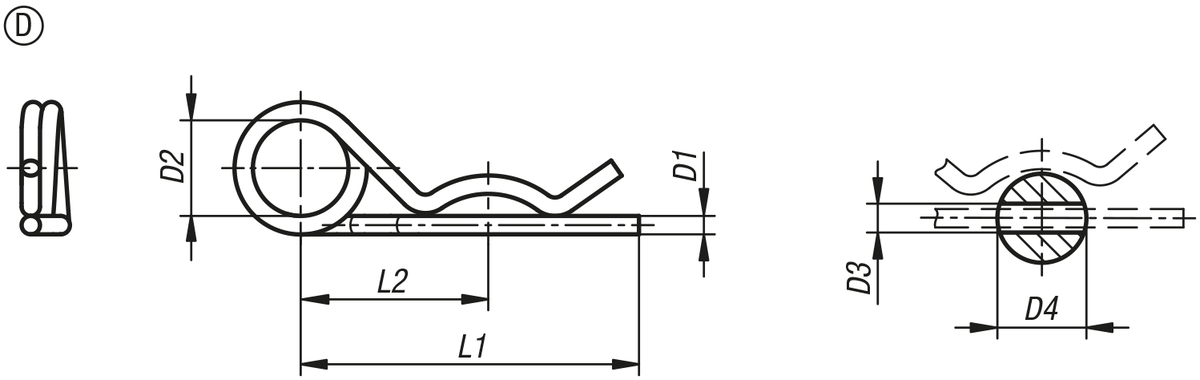 R-clips similar to DIN 11024, Form D, double coil