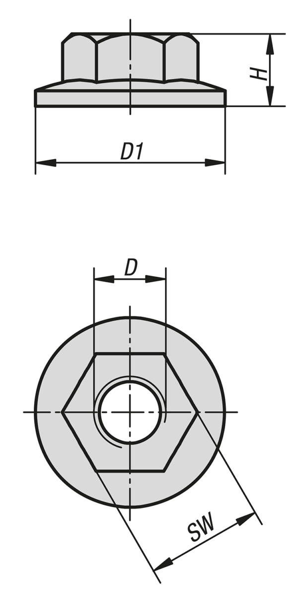 Tuercas hexagonales con brida