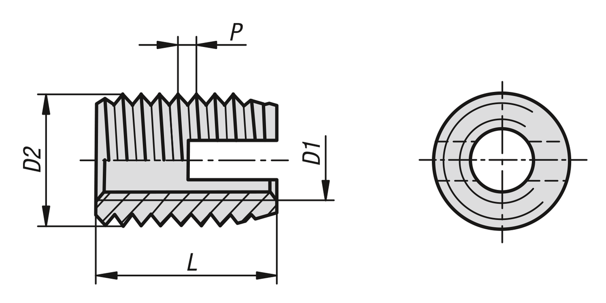 Threaded inserts self-tapping with cutting slot