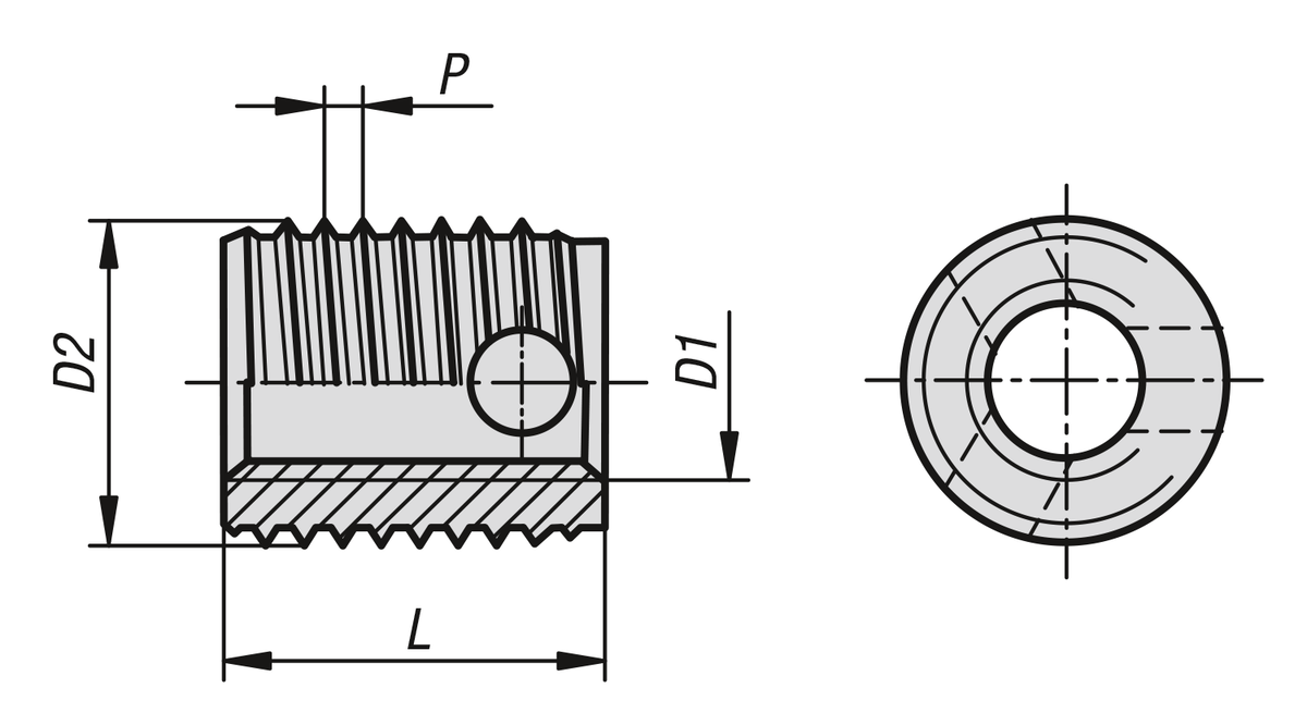 Insertos roscados autorroscantescon perforaciones de corte