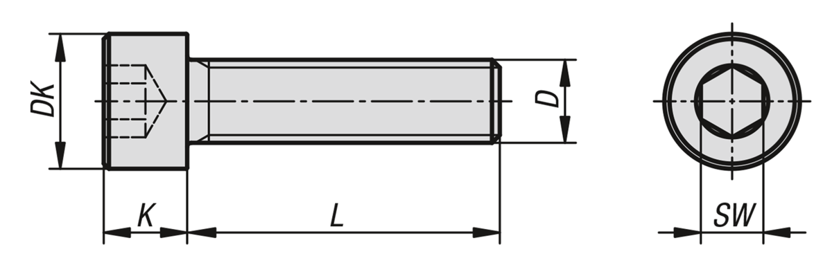 Vis à tête cylindrique à six pans creux filetage jusqu'à la tête, DIN 912 / DIN EN ISO 4762