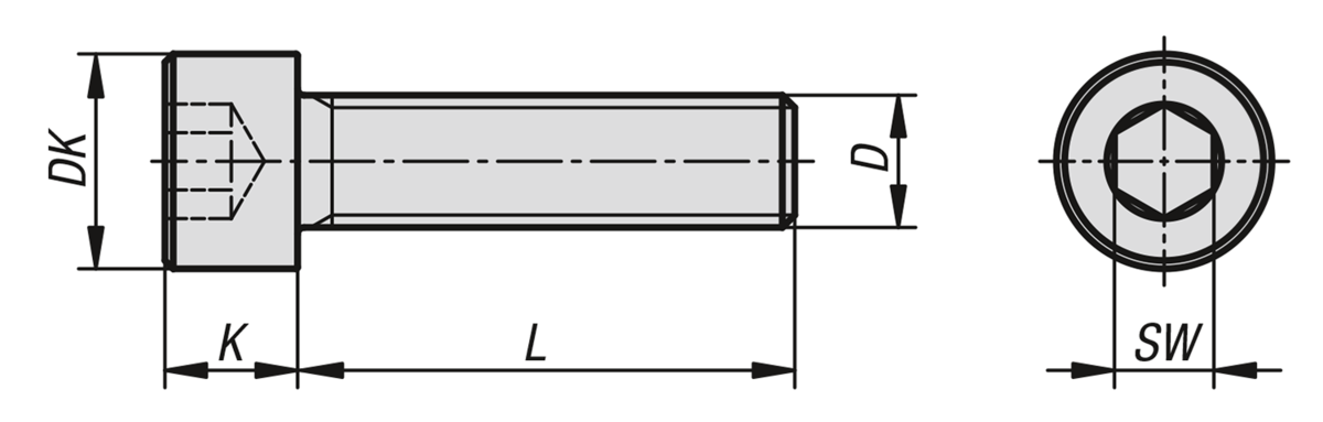 Tornillos de cabeza cilíndrica con hexágono interior rosca hasta la cabeza, DIN 912
