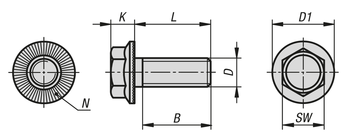 Hexagon head bolts with serrated flange