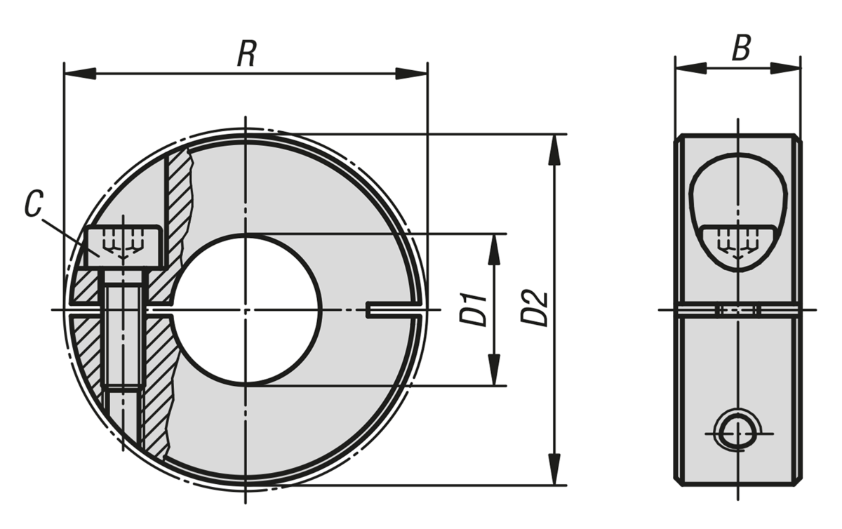 One-piece shaft collars, slitted outside