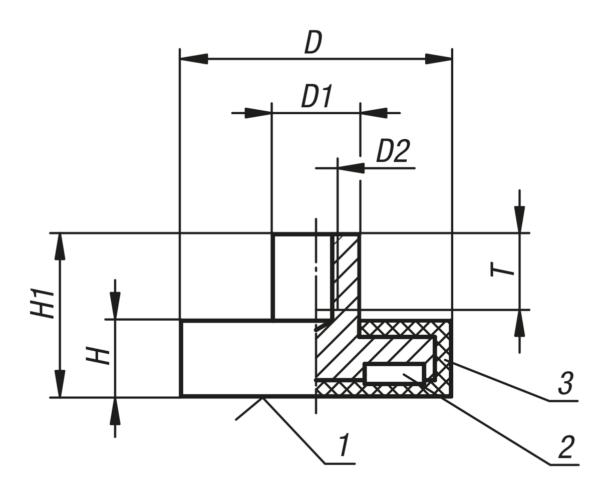 Aimant plat à tenon taraudé en NdFeB, avec revêtement de protection en caoutchouc