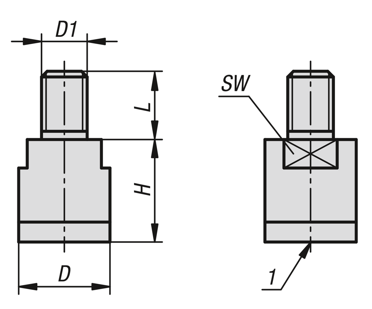 Aimants cylindriques avec tenon fileté en NdFeB, surface de contact caoutchoutée