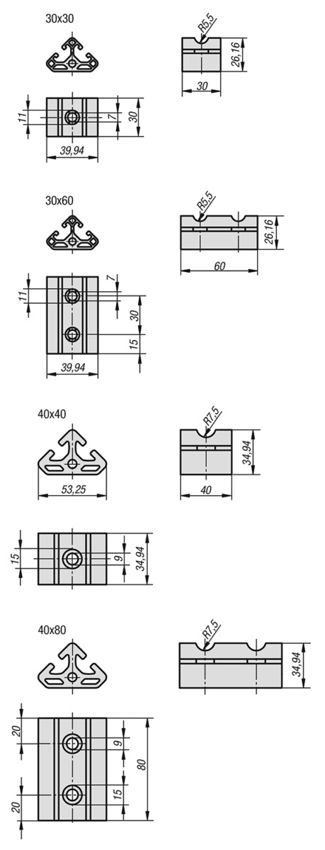 Élément d'angle T2 type I