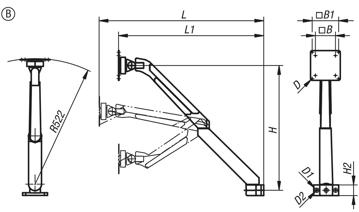 Supports d’écran en aluminium, réglables en hauteur
4 ou 5 axes, forme B, 5 axes