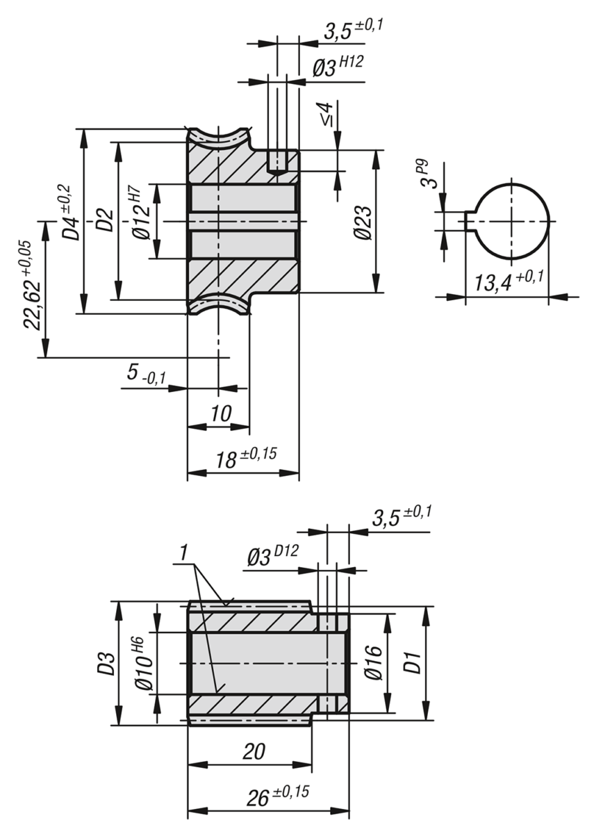 Conjuntos de rueda helicoidal de paso derecho Distancia entre ejes de 22,62 mm