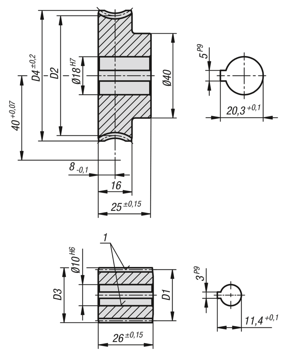 Conjuntos de rueda helicoidal de paso derecho Distancia entre ejes de 40 mm