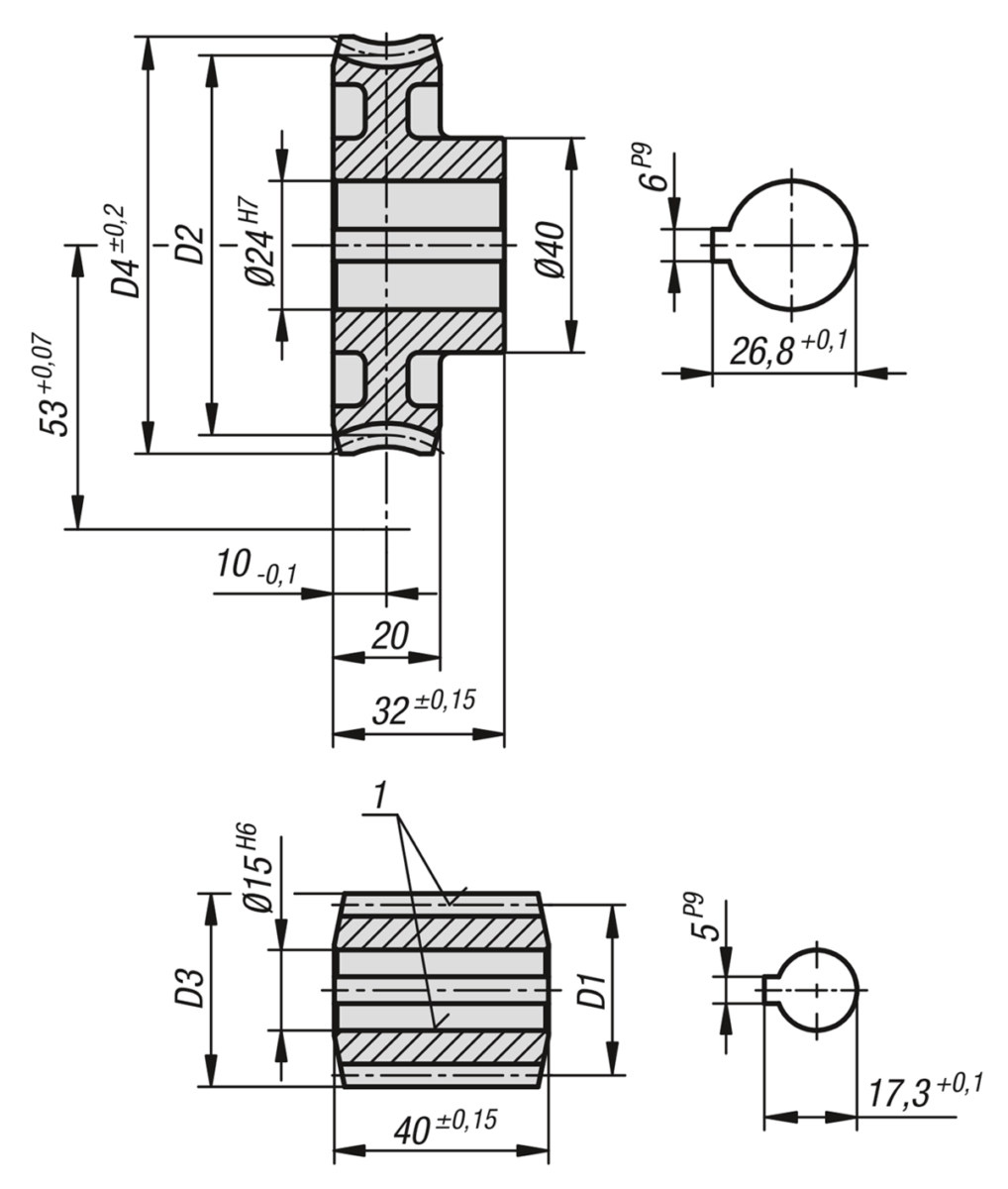 Conjuntos de rueda helicoidal de paso derecho Distancia entre ejes de 53 mm