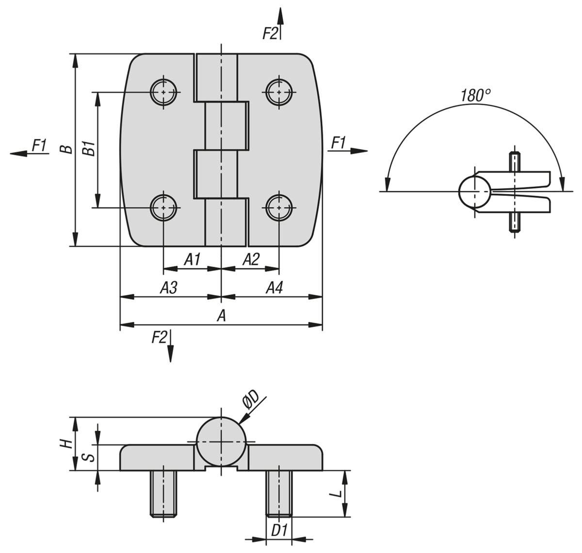 Charnières en inox avec vis de fixation