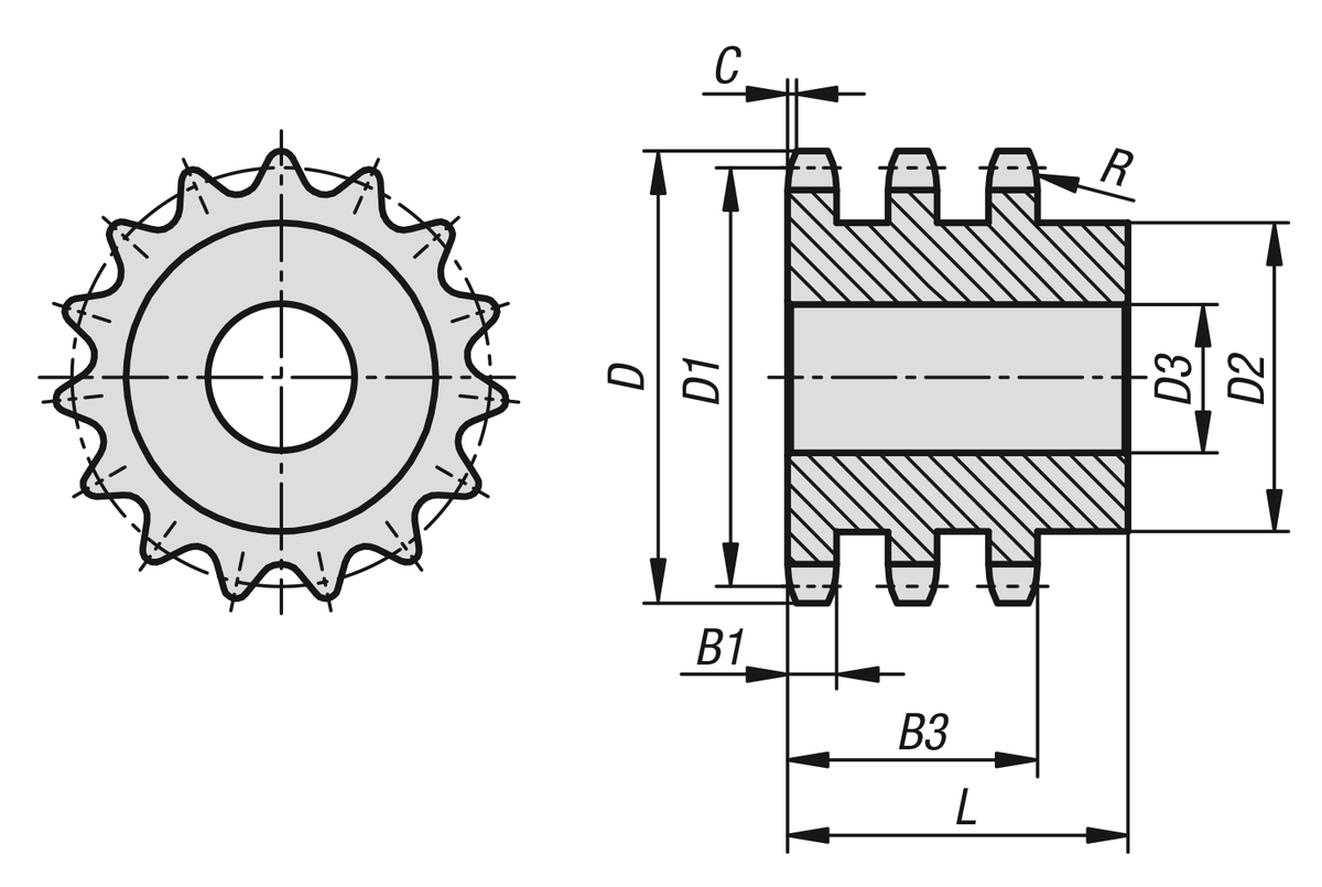 Pignons triples 3/4" x 7/16" DIN ISO 606