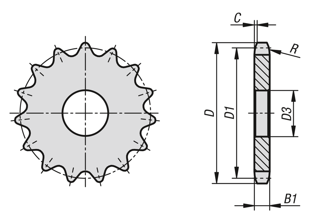 Discos de piñones simples 1/2“ x 5/16“ DIN ISO 606