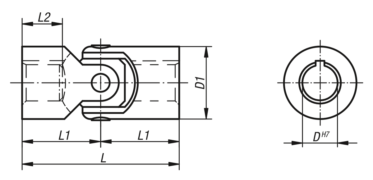 Cardan single joints, stainless steel, with plain bearing, similar to DIN 808