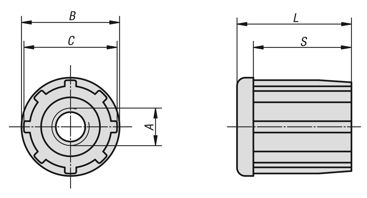 Tube inserts roundwith tapped bush