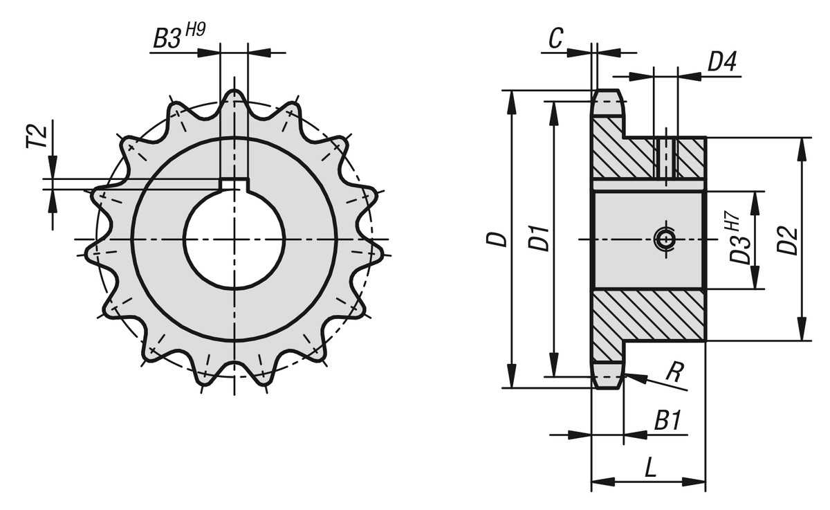 Pignons simples 1“ x 17,02 mm DIN ISO 606, prêts à monter