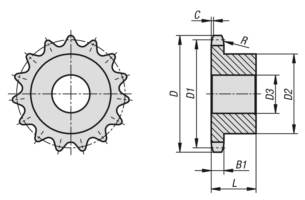 Pignons simples 1/2“ x 5/16“ DIN ISO 606