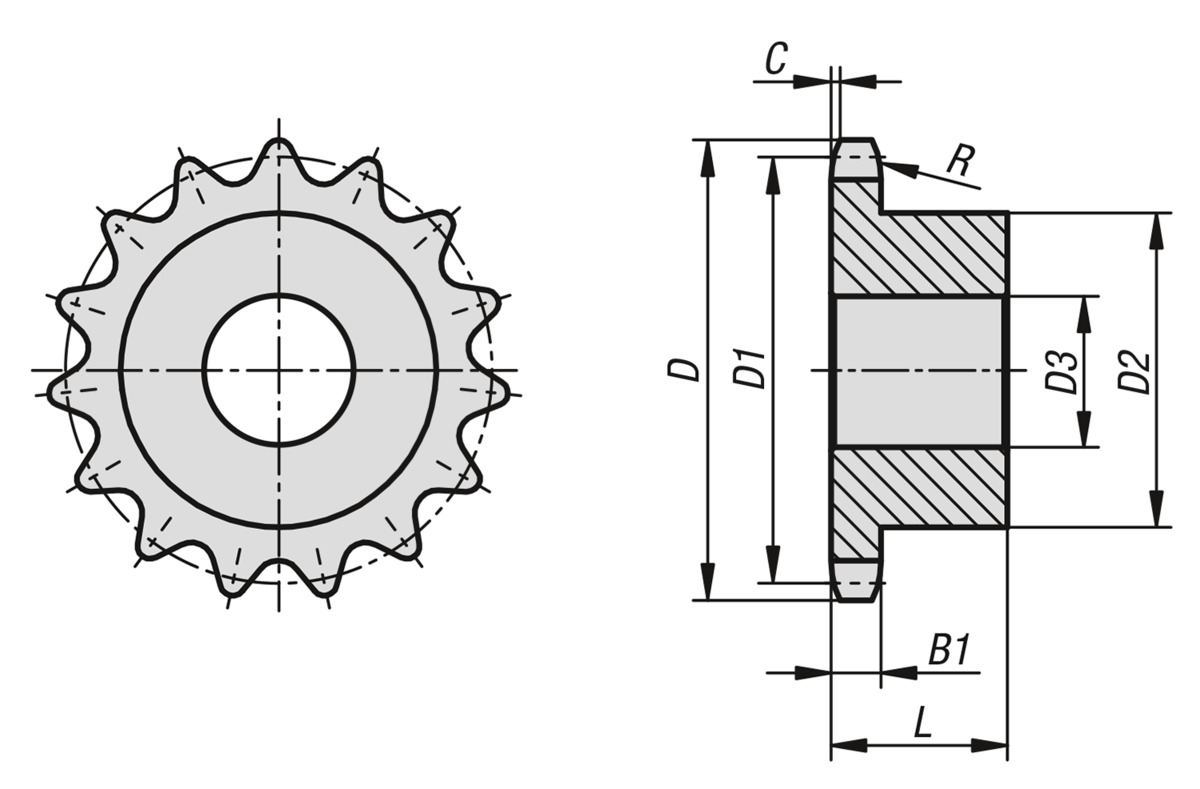 Piñones simples 3/8“ x 7/32“ DIN ISO 606