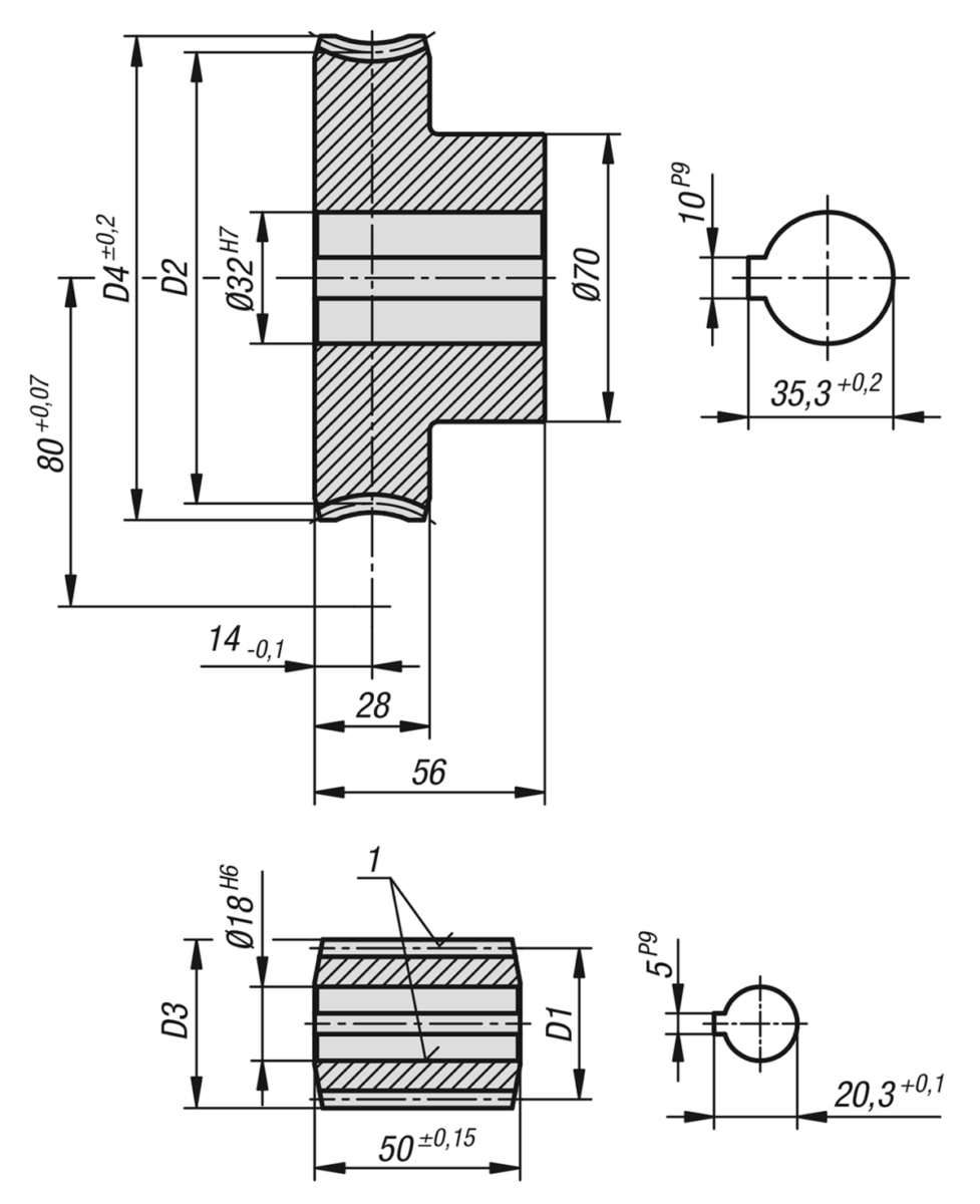 Conjuntos de rueda helicoidal de paso derecho Distancia entre ejes de 80 mm