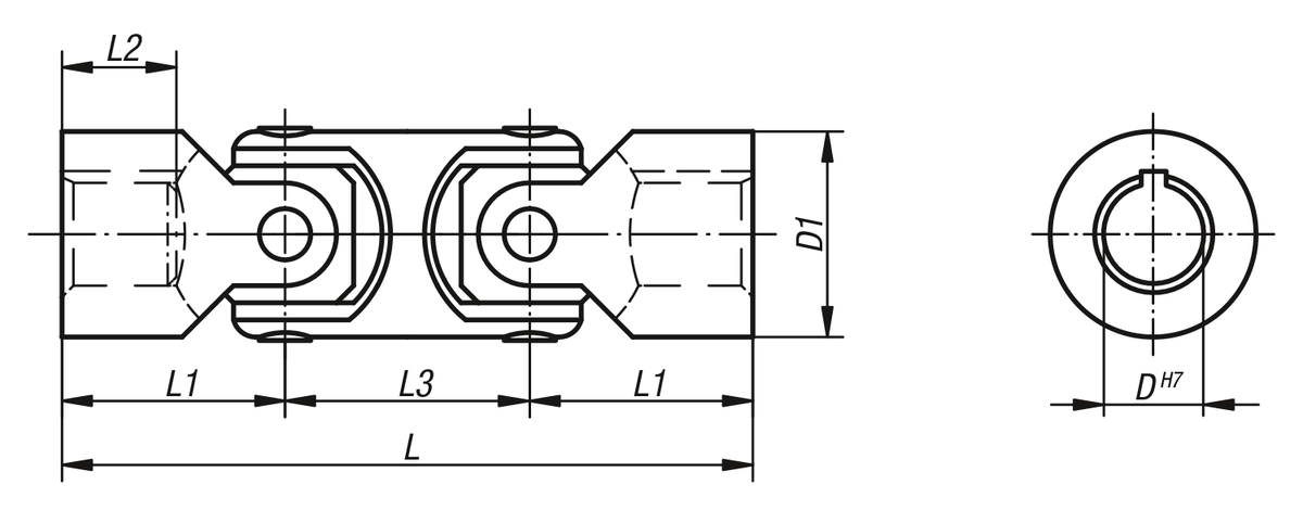Universal joints double with plain bearing, DIN 808