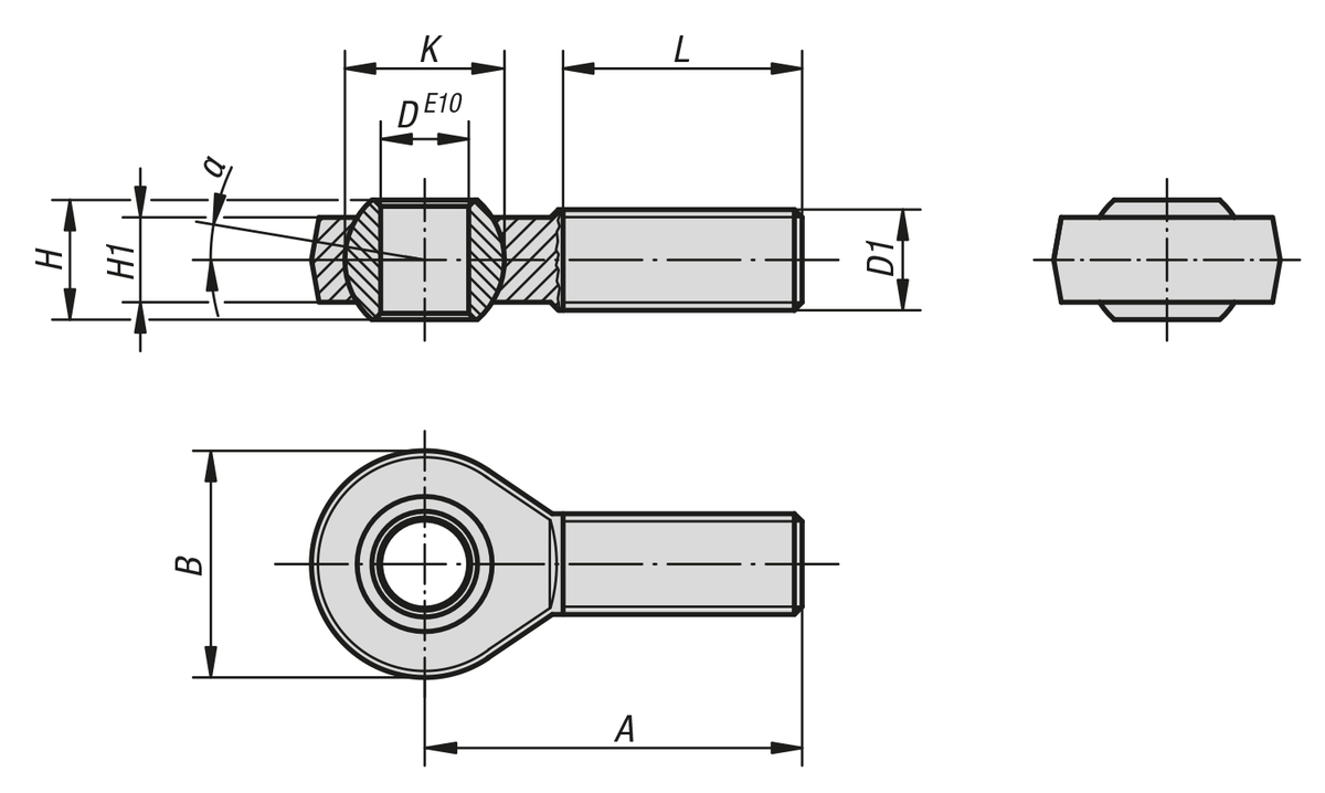 Vástagos articulados igubal® con rodamiento deslizante y rosca exterior, similar a DIN ISO 12240-4