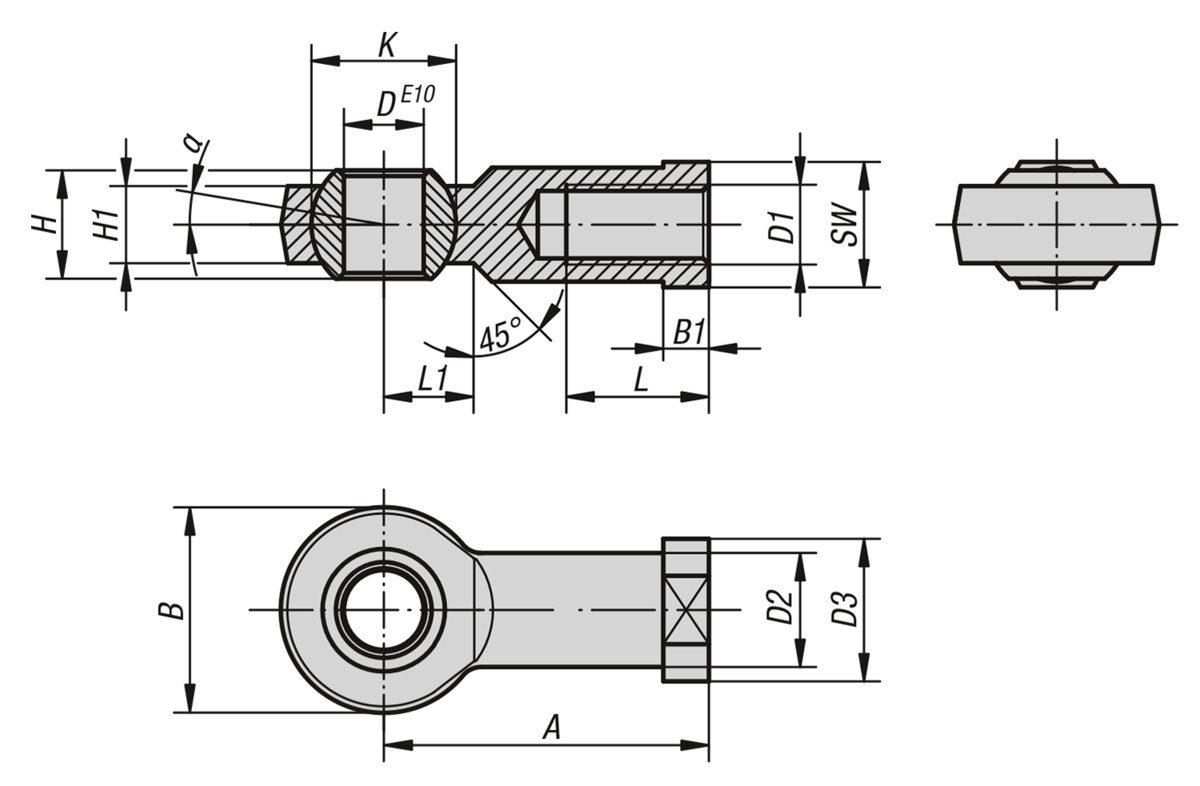 Vástagos articulados igubal® con rodamiento deslizante y rosca interior, similar a DIN ISO 12240-4