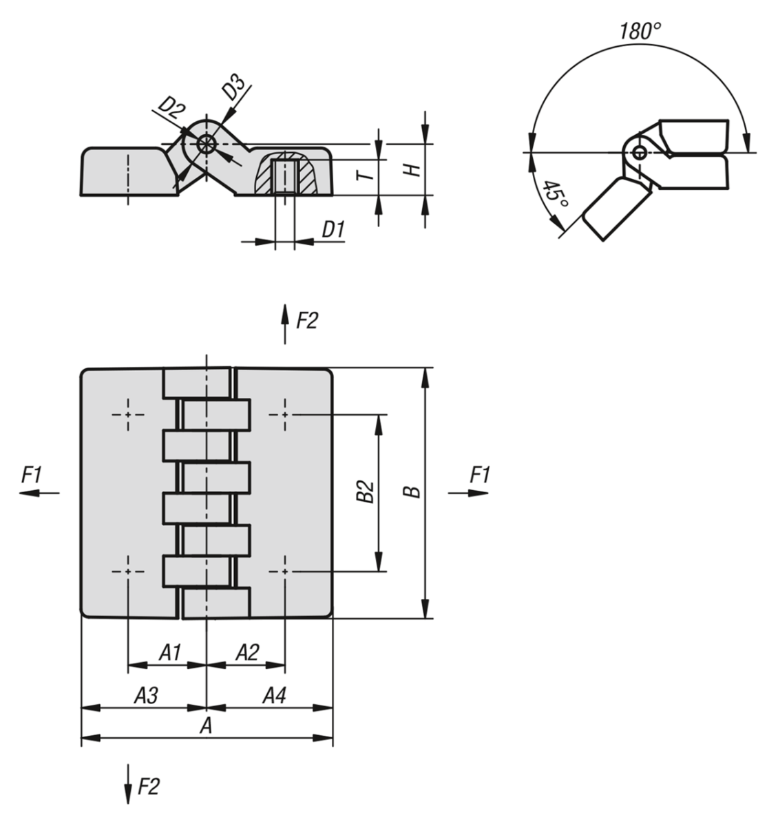 Charnière en plastique avec insert