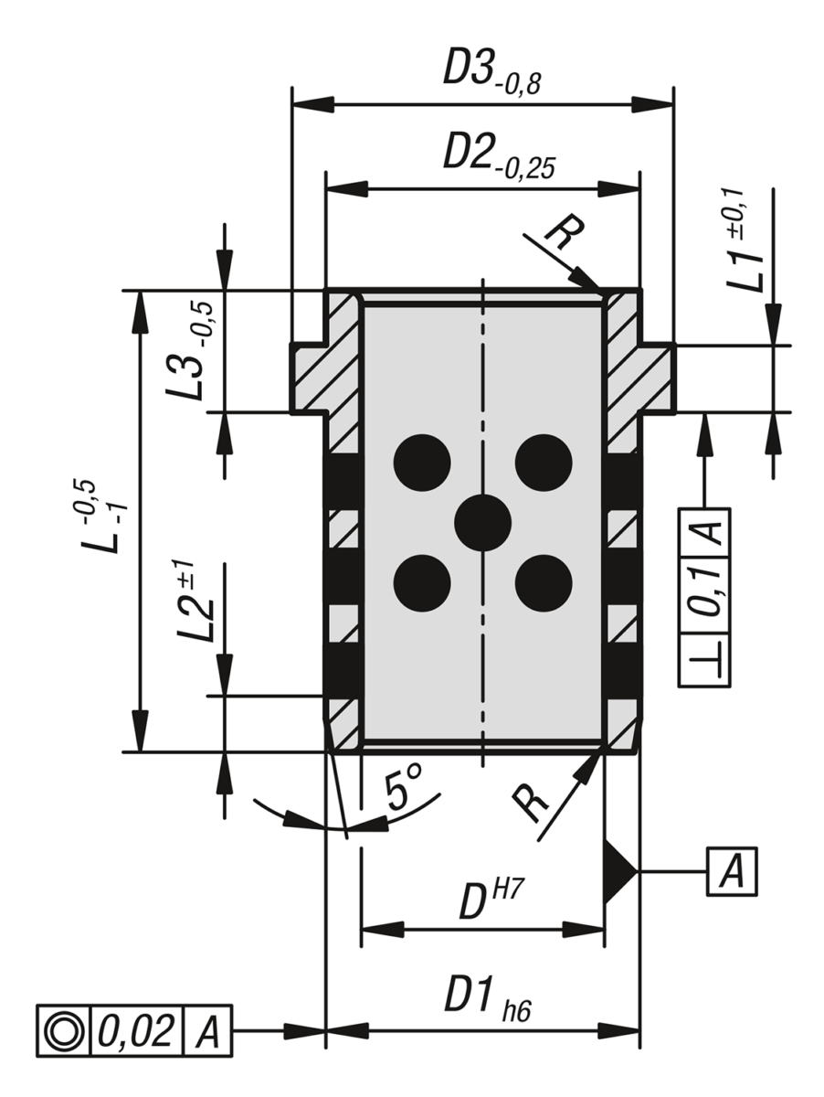 Bussole di guida DIN 9834/ ISO 9448 in bronzo prive di manutenzione con collare