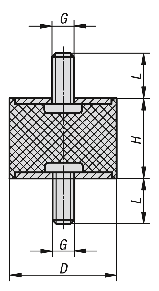 Gummipuffer Stahl Typ E zylindrisch mit Innengewinde