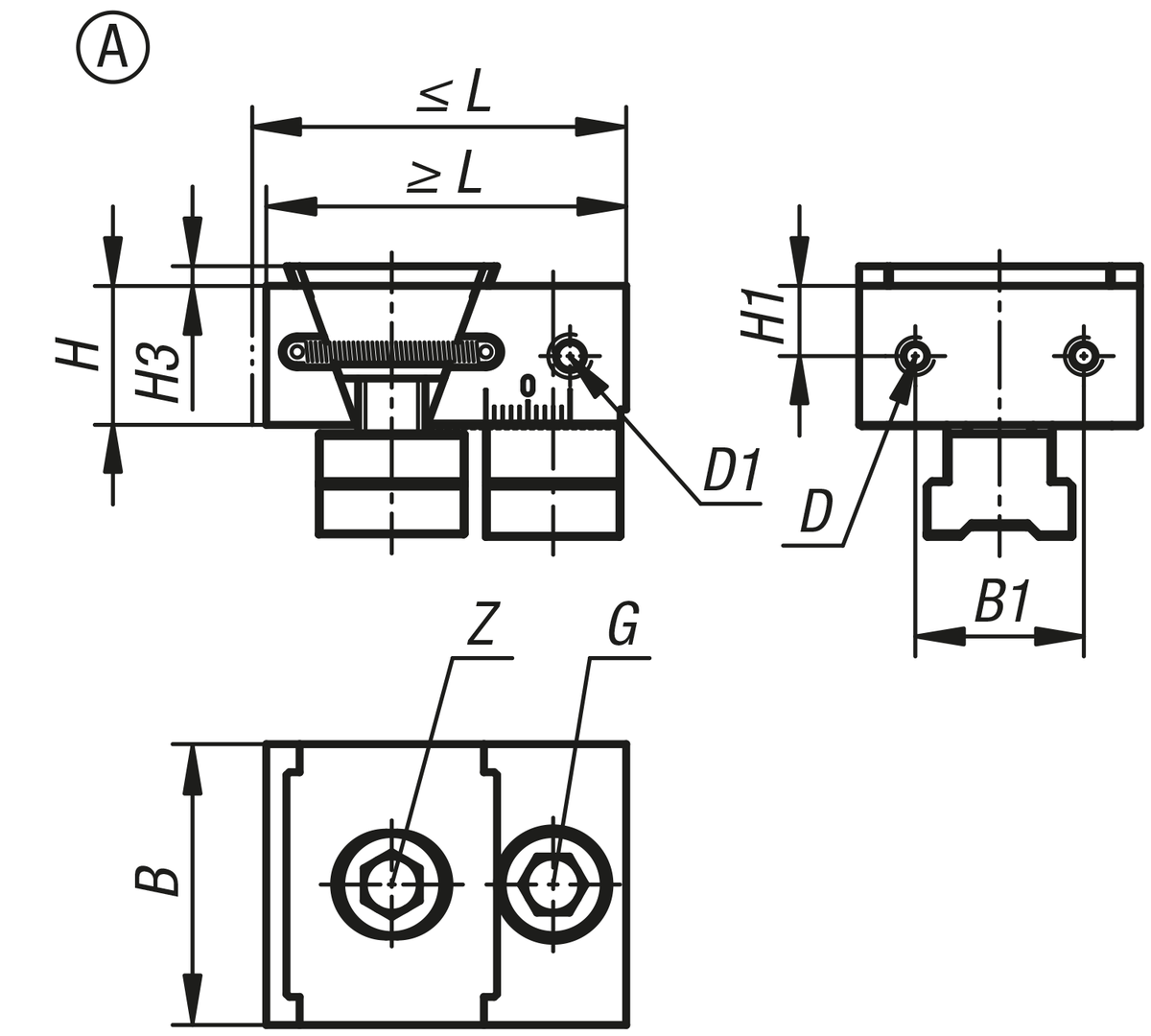 Mors de serrage à mâchoire fixe pour système de bridage multiple, forme A, surfaces d'appui lisses