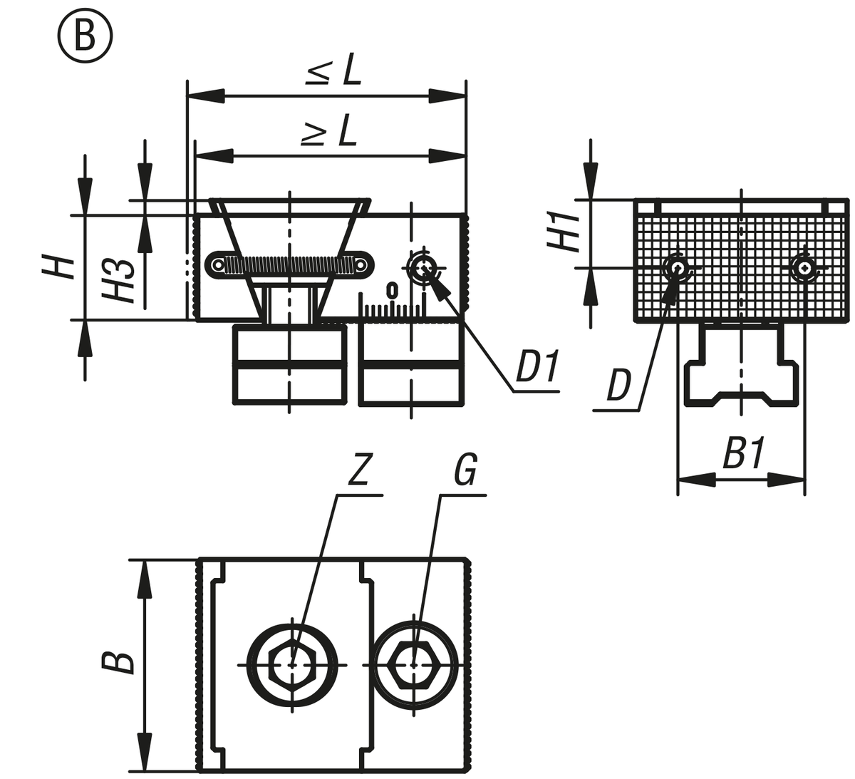 Mors de serrage à mâchoire fixe pour système de bridage multiple, forme B, surfaces d'appui striées
