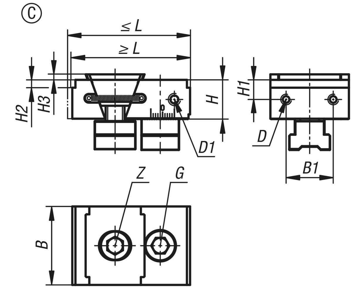 Mors de serrage à mâchoire fixe pour système de bridage multiple, forme C, à palier