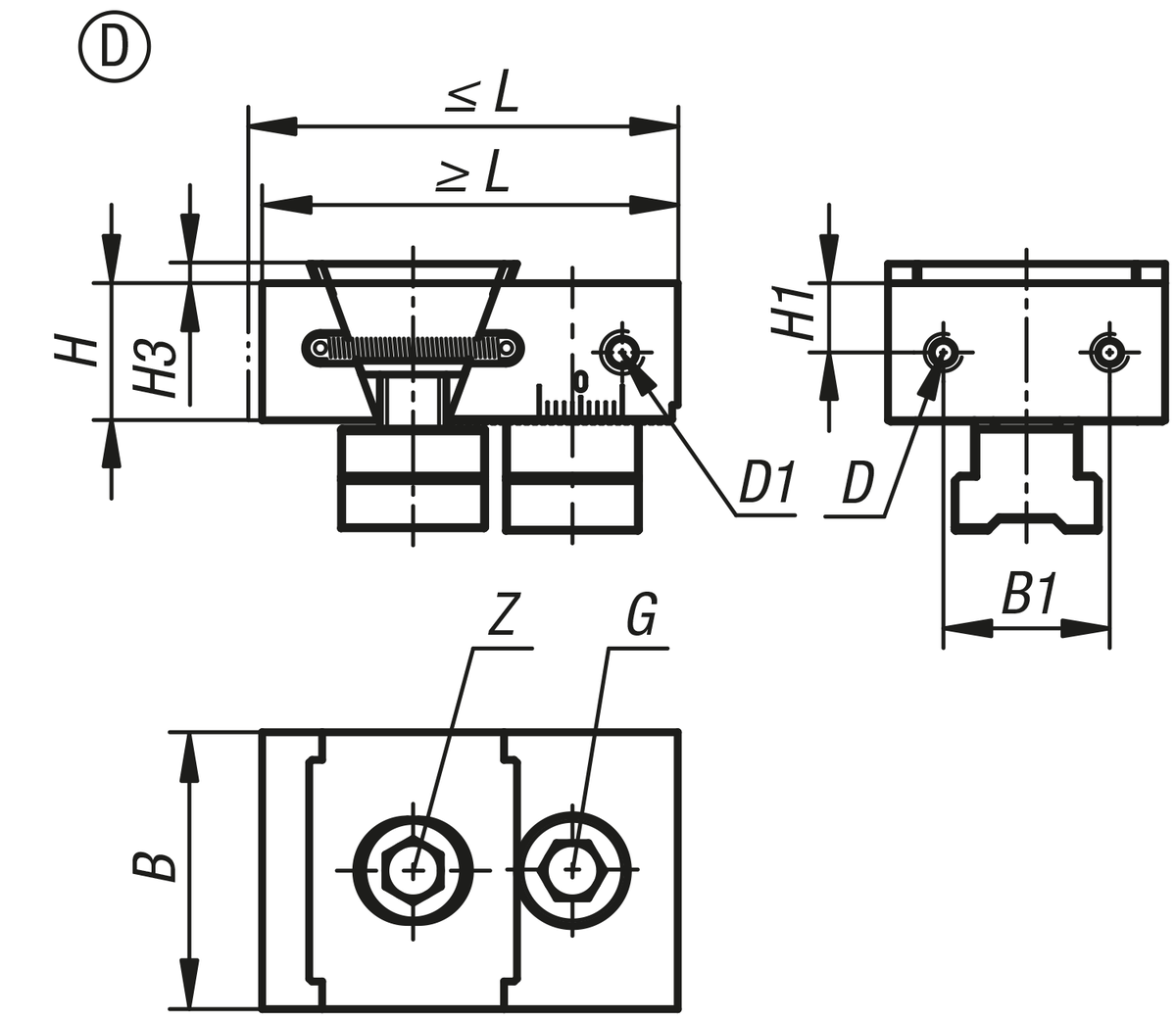 Mors de serrage à mâchoire fixe pour système de bridage multiple, forme D, avec surépaisseur d'usinage