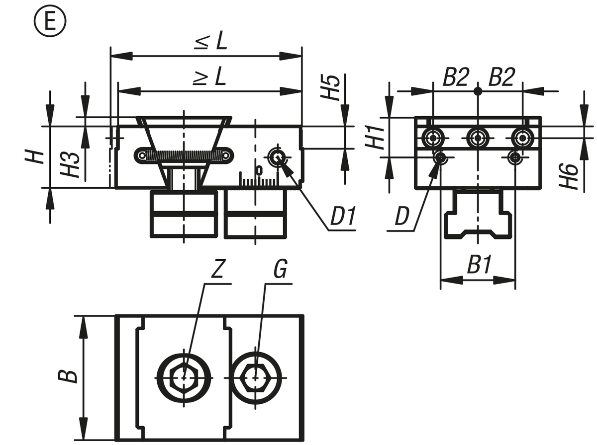 Mors de serrage à mâchoire fixe pour système de bridage multiple, forme E, avec pointes de serrage