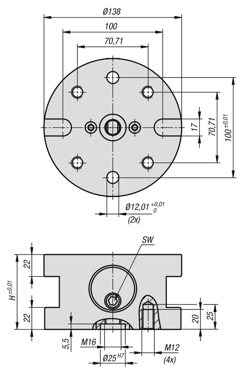 Módulos de base de 5 ejes UNILOCK tamaño de sistema 138 mm