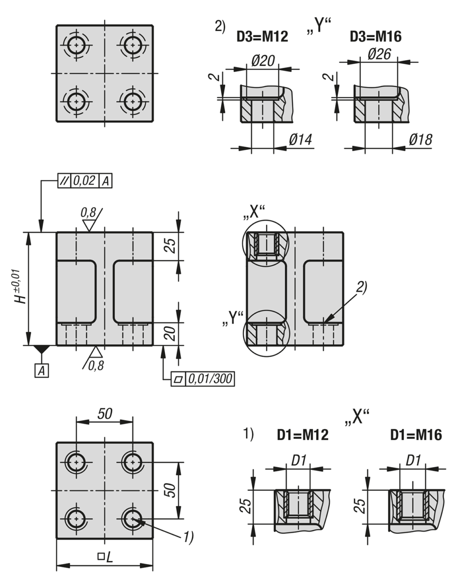 Blocs entretoises en fonte grise forme H, modèle court