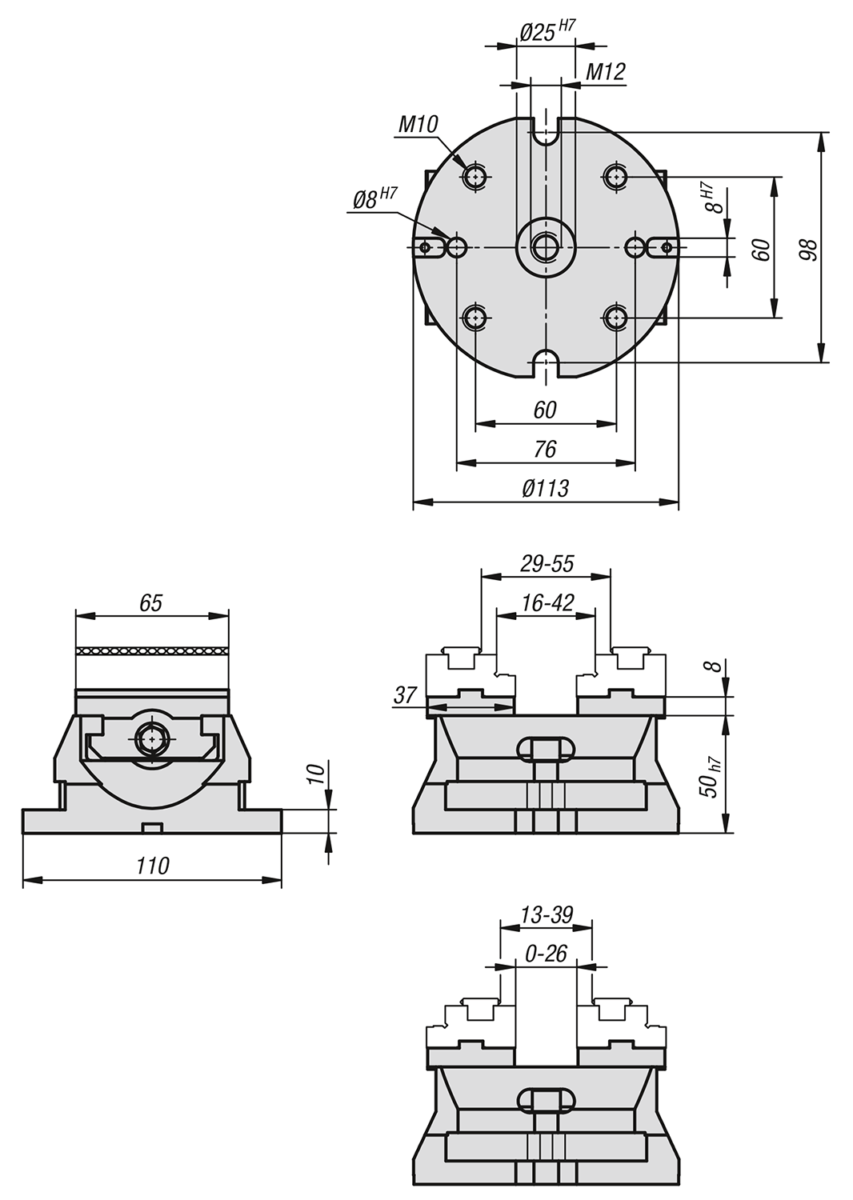 Étau auto-centrant largeur de mors 65 mm