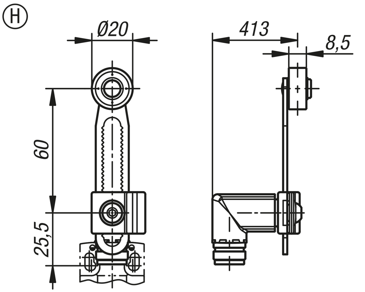 Actionneur pour interrupteur de position, forme H, levier pivotant à galet