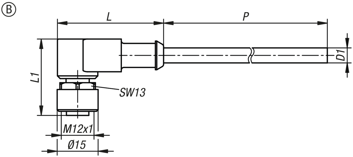 Connectors bush M12x1, with screw lock, Form B, angled bush