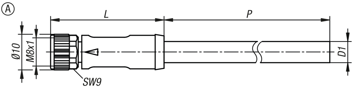 Connecteur M8x1 à douille avec verrouillage à vis non blindé, forme A, douille droite