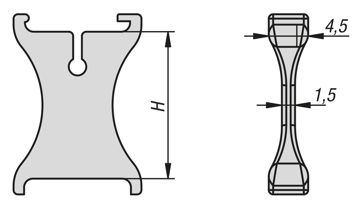 Séparateur en plastique pour chaînes porte-câbles, hauteur intérieure 17 mm