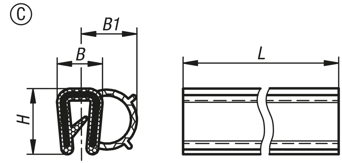 Profilés d'étanchéité de protection des arêtes avec noyau à fils d'acier intégré, forme C