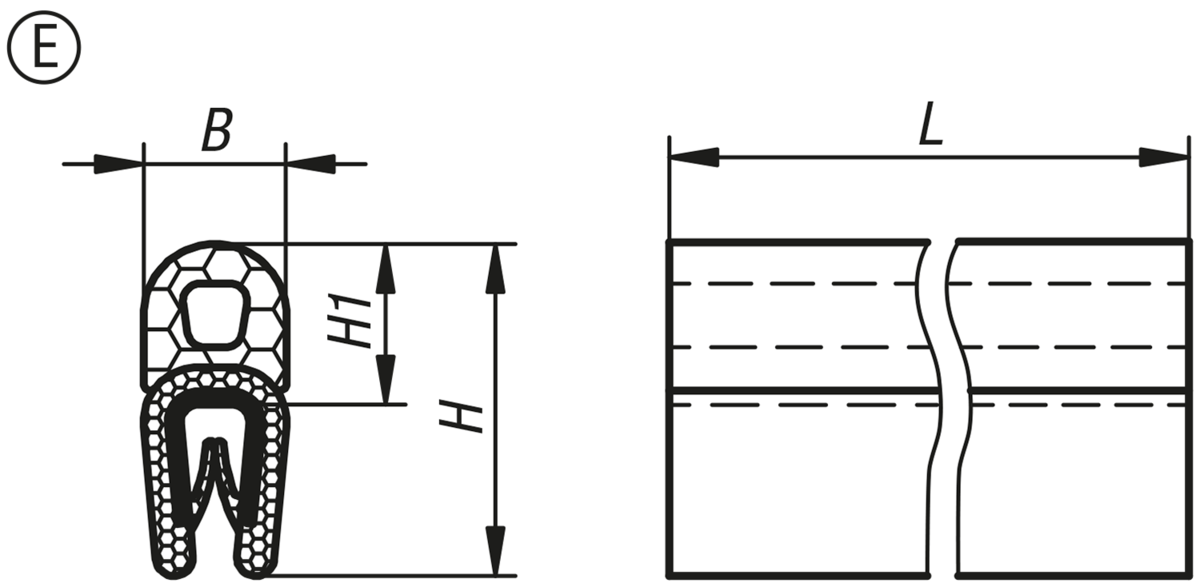 Profilés d'étanchéité de protection des arêtes avec noyau à fils d'acier intégré, forme E