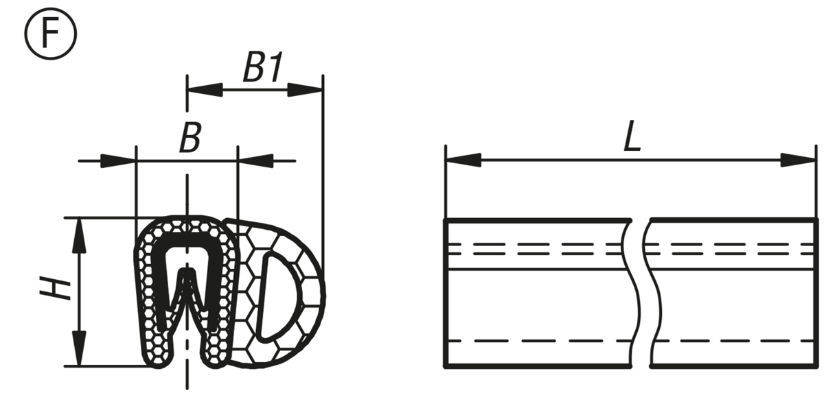 Profilés d'étanchéité de protection des arêtes avec noyau à fils d'acier intégré, forme F