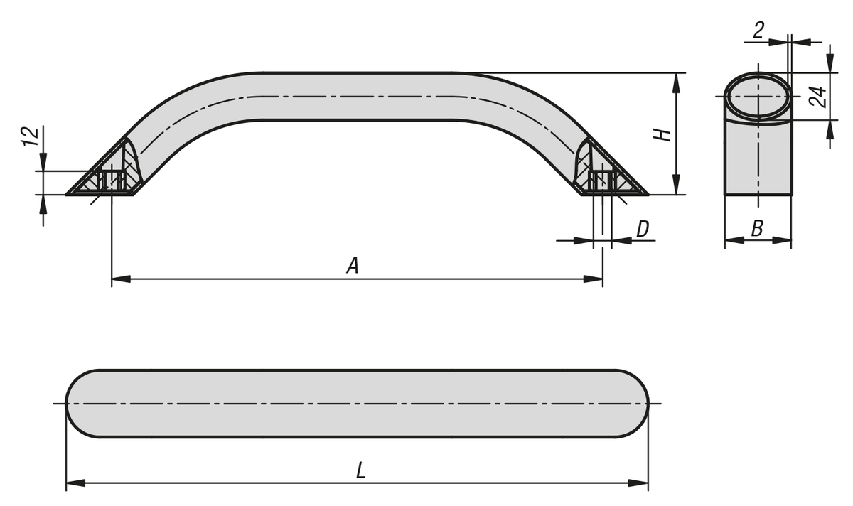 Tubular handles, oval aluminium