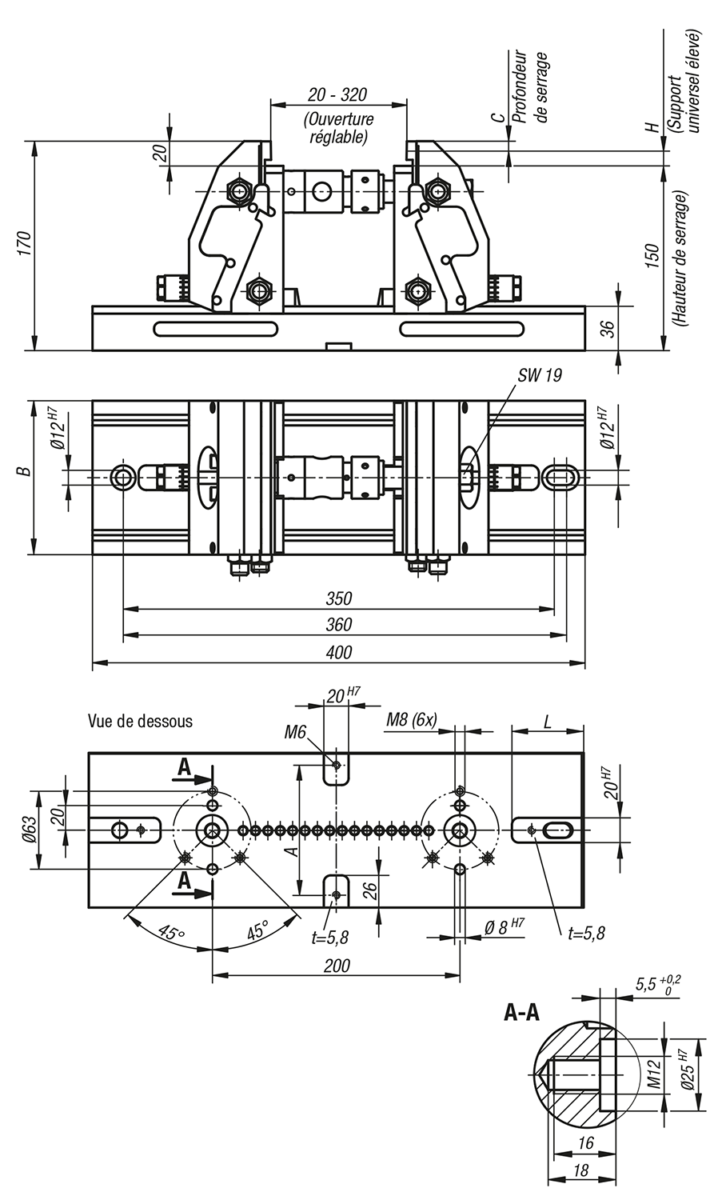 Étau de bridage 5 axes compact mors de serrage lisse  