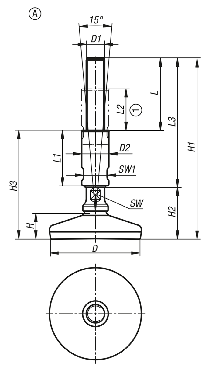 Pieds réglables Hygienic DESIGN, forme A